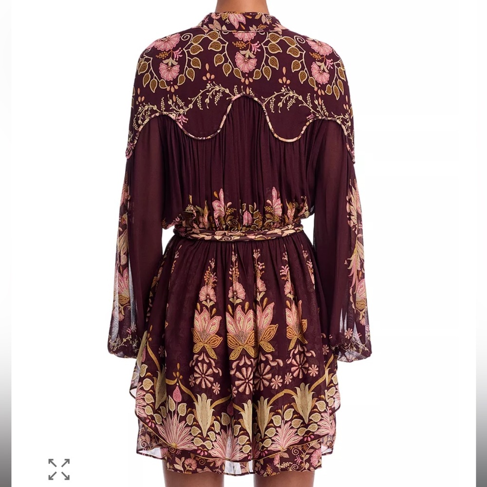 FARM Rio Maroon Floral Mini Dress with Pink and Gold Embroidery - M - Picture 2 of 5